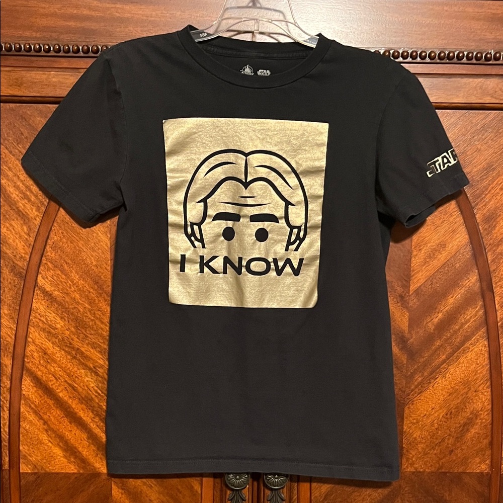 Disney Men’s Black Tee with Gold Star Wars 'I Know' Graphic